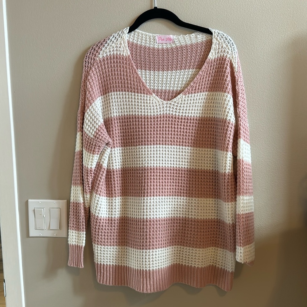 Pink and white sweater